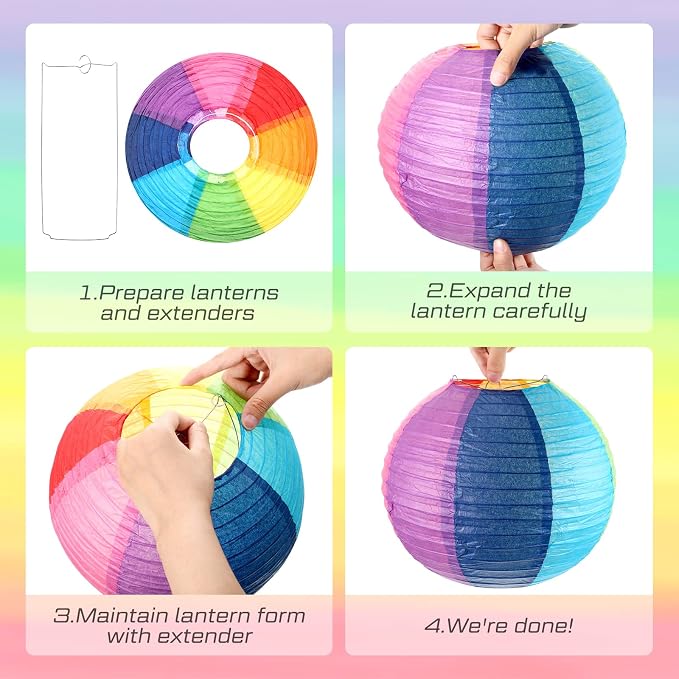 Treela 16 Pcs Beach Ball Paper Lanterns, Rainbow Hanging Paper Lanterns - Image 6