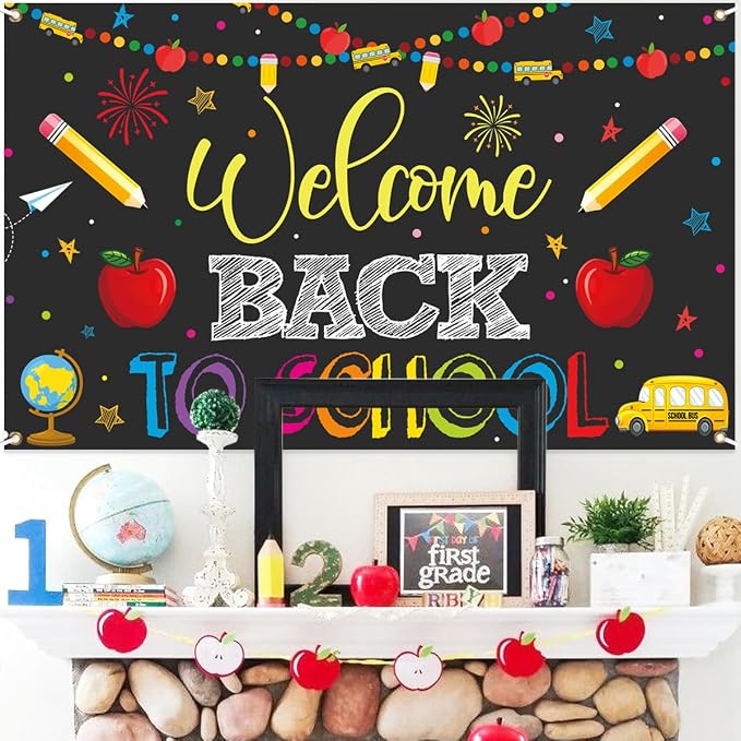 Welcome Back to School Banner Party Decorations Backdrop Black First Day of - Image 2