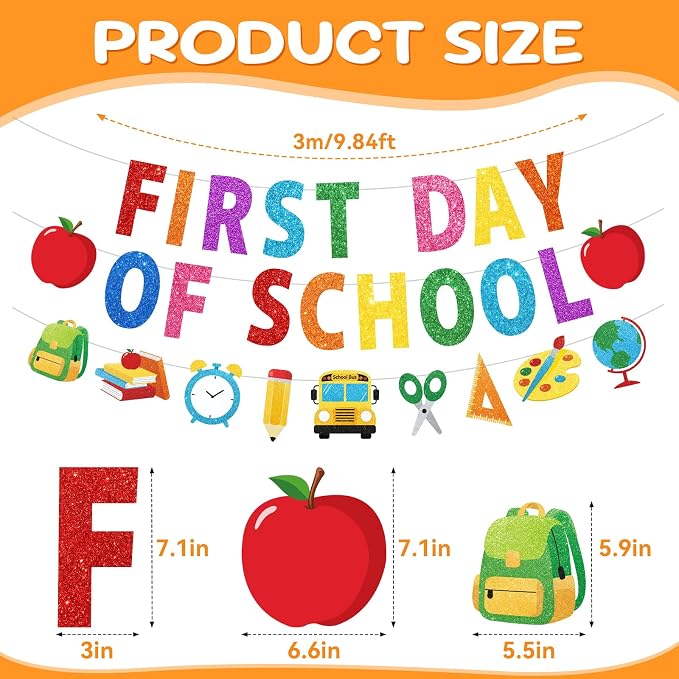 First Day of School Banner, NO-DIY Back to School Party Decorations | Colorful - Image 2