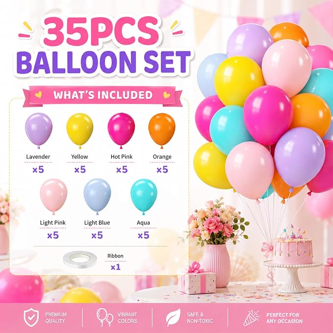 Tropical Balloons, 12 Inch Multicolor Rainbow Ballons Fruit Green Slate Blue - Image 3