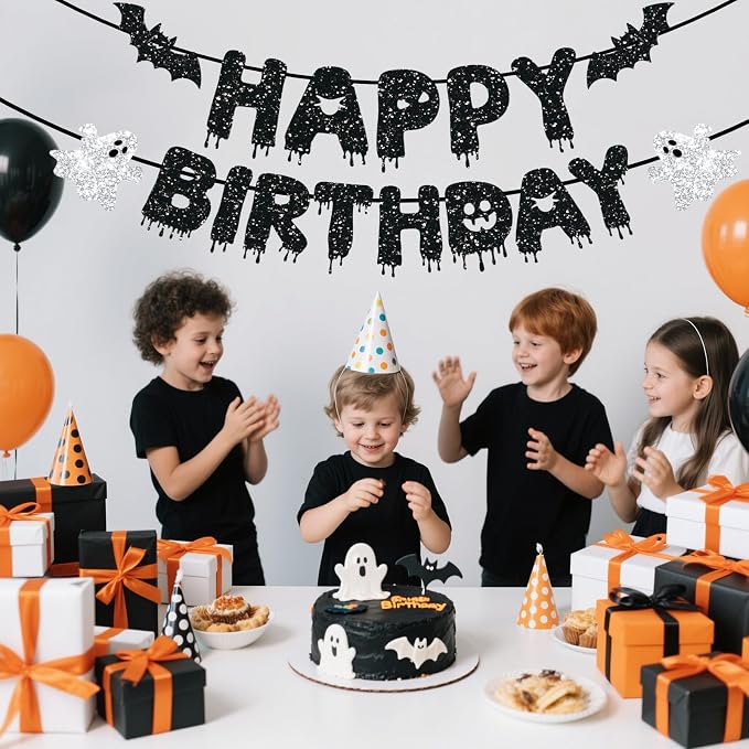 Black Glitter Happy Birthday Banner, Happy Birthday Party Decorations - Image 4