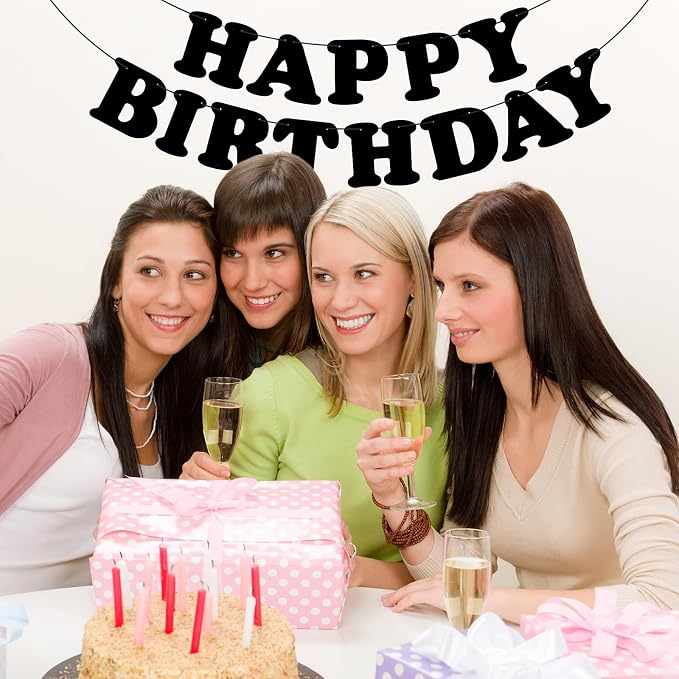 Black Happy Birthday Banner Birthday Party Decorations Birthday Sign Backdrop - Image 6