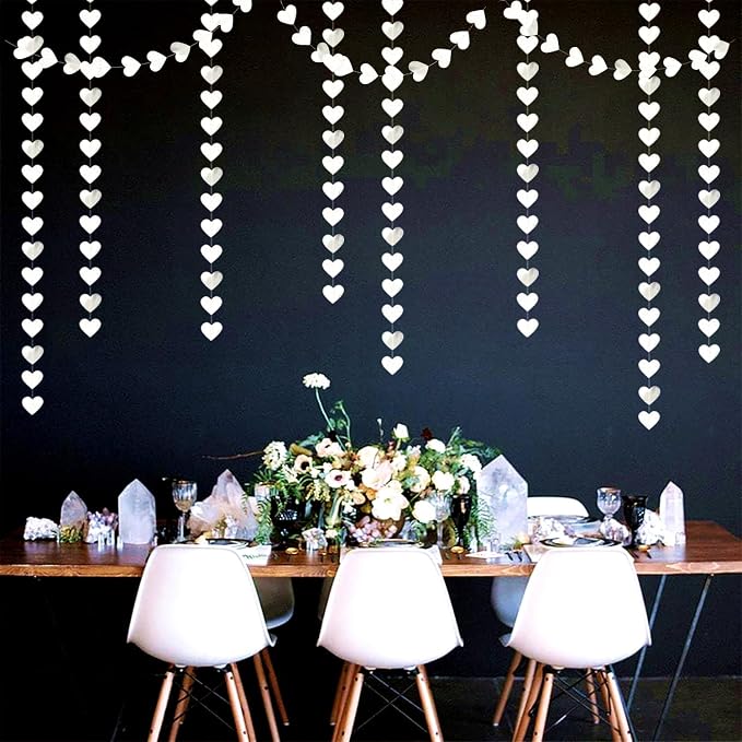 White -Silver Disco Party-Decoration Heart Garland - 52ft Birthday New Years - Image 6