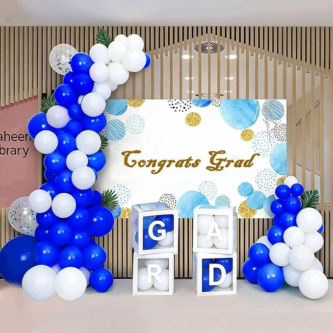 100pcs Royal Blue and White Balloons 12 Inch w/Ribbon - Image 6