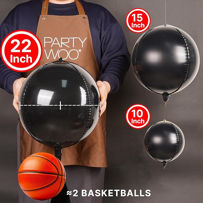 PartyWoo Black Large Giant Foil 4D Balloons 20pcs Different Sizes | 22 15 10 - Image 2