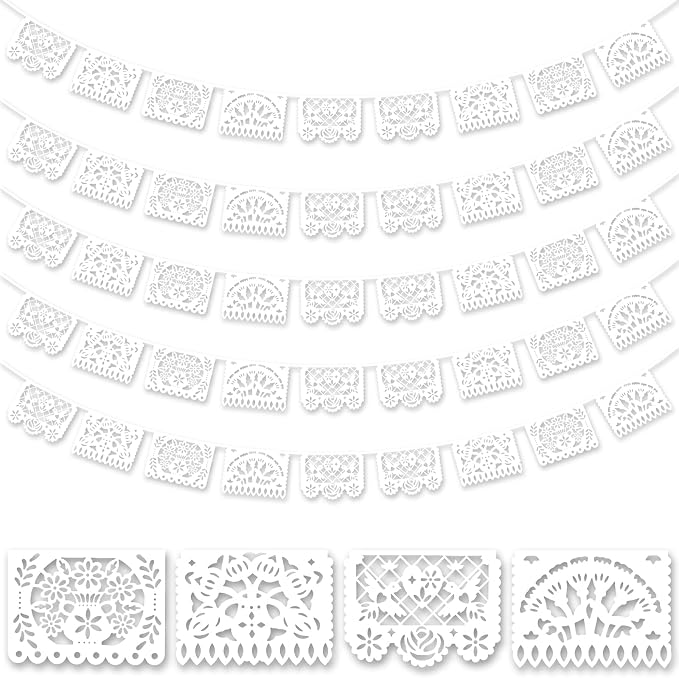 DOMESTAR 5 Packs 75 FT White Papel Picado Mexican Wedding Party Decoration | by DOMESTAR