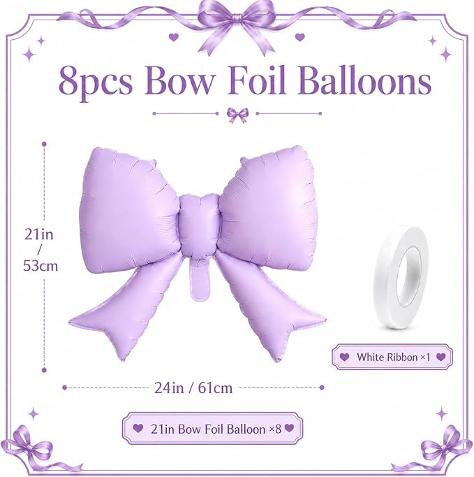 8Pcs Purple Bow Foil Balloons, 21Inch Purple Bow Shaped Balloons - Image 2