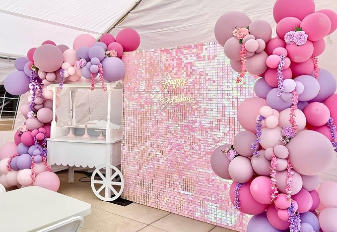 Shimmer Wall Backdrop Pink Wall Panels 24Pcs Square Sequin Shimmer Wall - Image 2