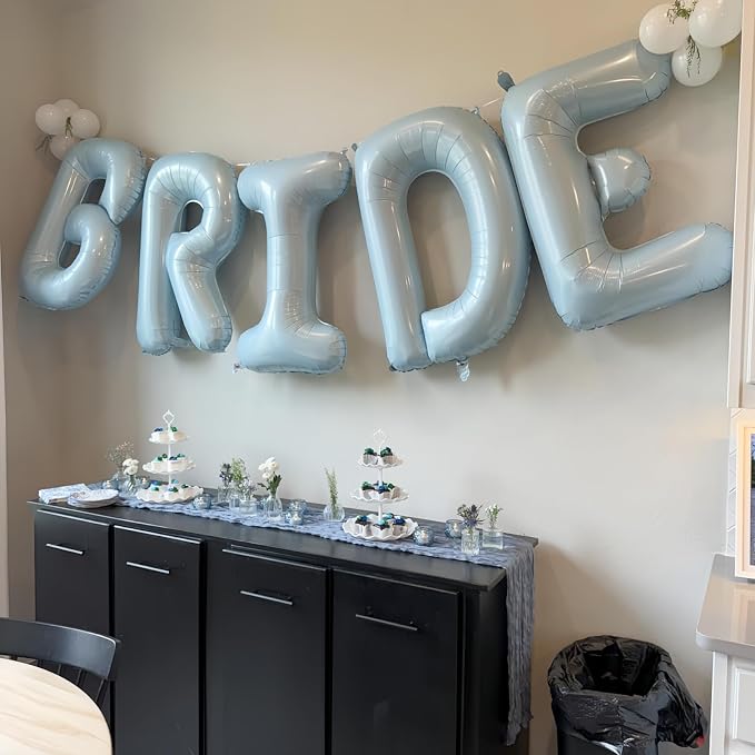 40 Inch Baby Blue BRIDE Balloons, Large Light Pastel Bride Foil Helium Balloon - Image 3