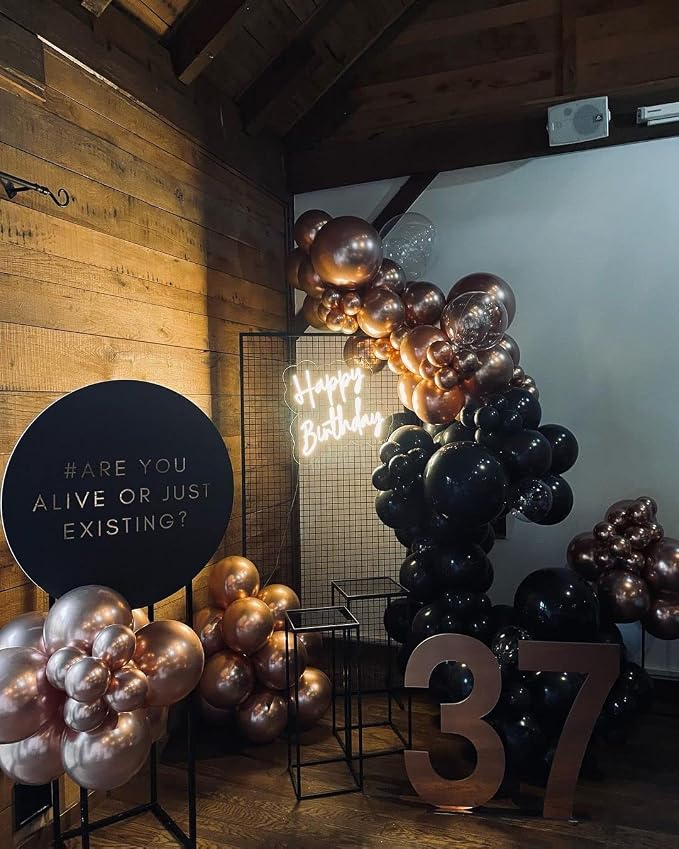 Rose Gold and Black Balloons Garland Arch Kit 100PCS | Metallic Chrome Black - Image 8