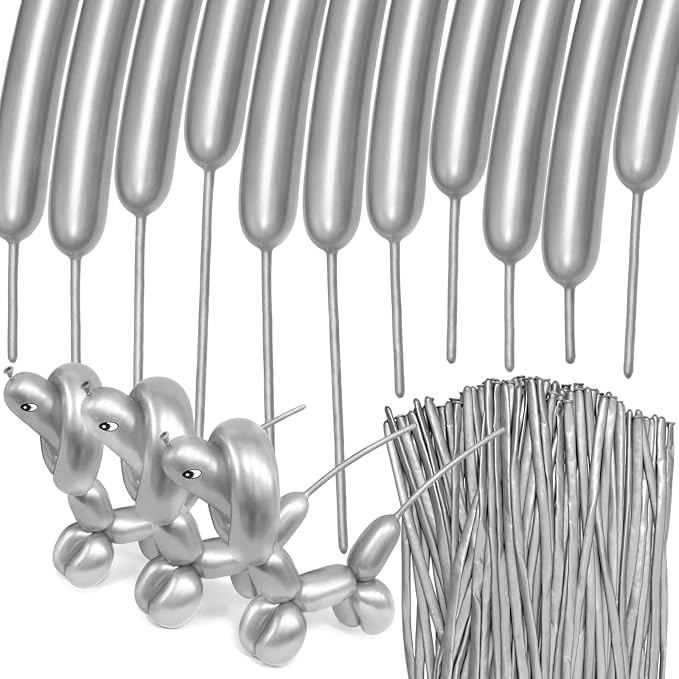 100pcs Metallic Long Balloons for Balloon Animals, Chrome 260 Balloons Art Kit by HYKJNBW