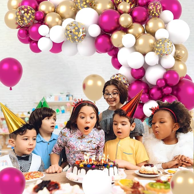 Magenta Hot Pink Gold Balloons Garland Arch - Image 8