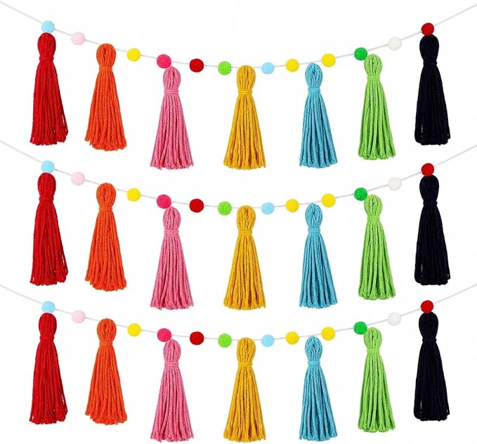 Syhood 3 Pcs Boho Tassel Garland Boho Rainbow Pom Pom Wall Decor Each 50'' by Syhood