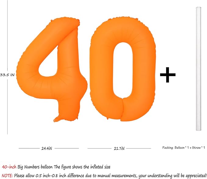 Orange Birthday Number 40 Balloon 40IN Fluorescent Orange 40 Balloon | - Image 2