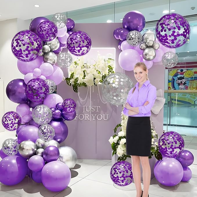 MEBAY Purple and Silver Balloon Garland Arch Kit - Image 4