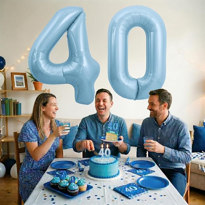 TONIFUL 40 Inch Light Blue Large Numbers Balloon 0-9 Foil Mylar Big Number - Image 6