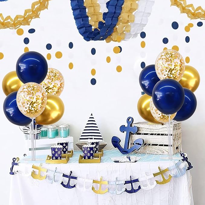TONIFUL 6 Set Navy Blue Gold Balloons Stand Balloon Centerpieces - Image 5