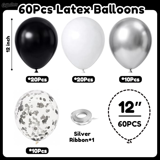White Black Silver Balloons, Baby Shower, Anniversary, Graduation, Wedding - Image 2