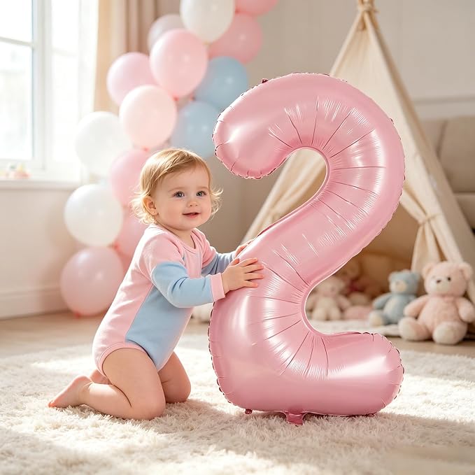 TONIFUL 40 Inch Pastel Pink Number 2 Balloons Large Foil 2nd Birthday Decor | - Image 4