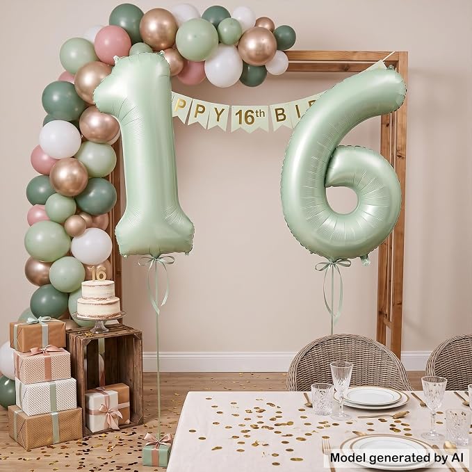 40 Inch Olive Green Number 16 Balloon - Image 4