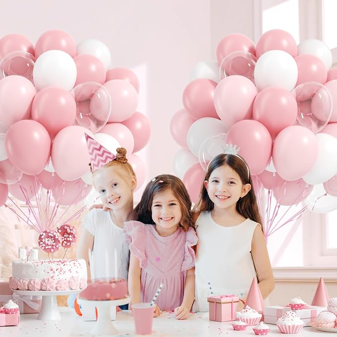 60pcs Light Pink Balloons with Clear Pastel Pink and White Balloons - Image 5