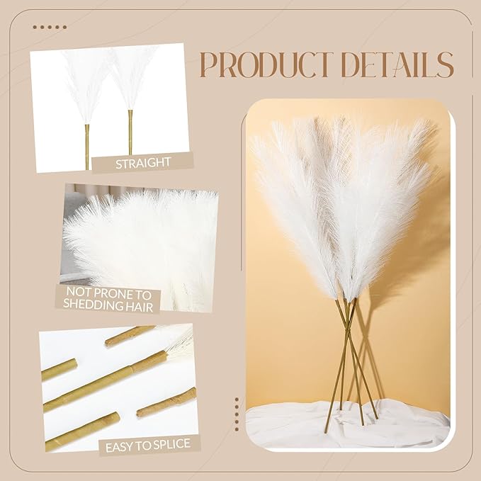 Zeyune 10 Pcs 71'' Large Faux Pampas Grass Decor Tall Artificial Pompous Grass Bulk for Boho Floor Vase Filler Wedding Floral Arrangements Home Baby Shower and Boho Decor (White)