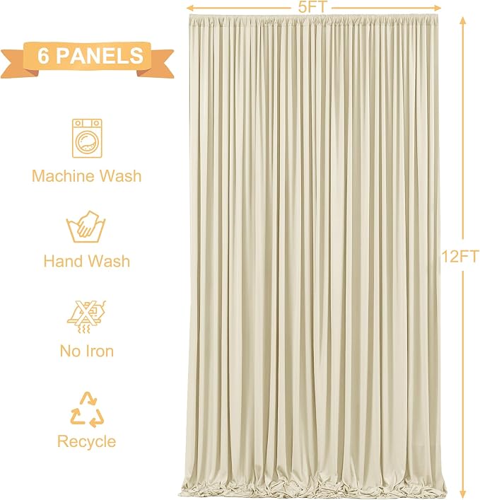 6 Panels Backdrop Curtains for Wedding Party Wrinkle Free Beige Backdrops - Image 7