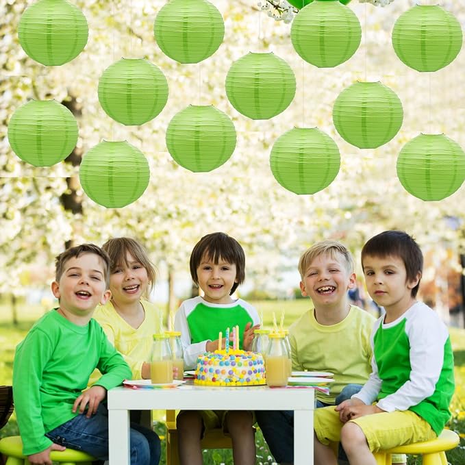Sage Green Paper Lanterns Hanging Chinese Japanese Round Lanterns 8inch | Paper - Image 4