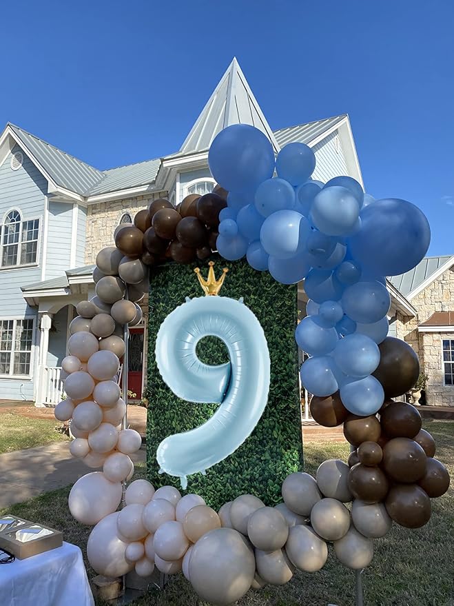 Number 9 Foil Balloon with Crown, 40-Inch Light Blue | Light blue number 9 foil - Image 4
