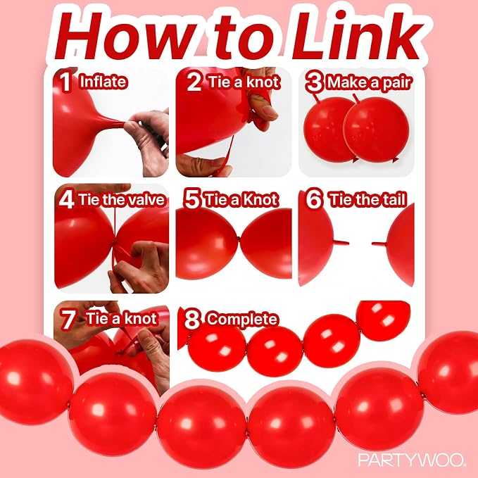 PartyWoo Rainbow Linking Balloons 100pcs 12 Inch Multicolor Link Balloons | - Image 5