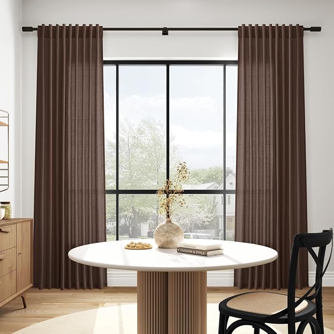 Cappuccino Linen Curtains for Living Room 100 Inches Long Light Filtering Semi - Image 7
