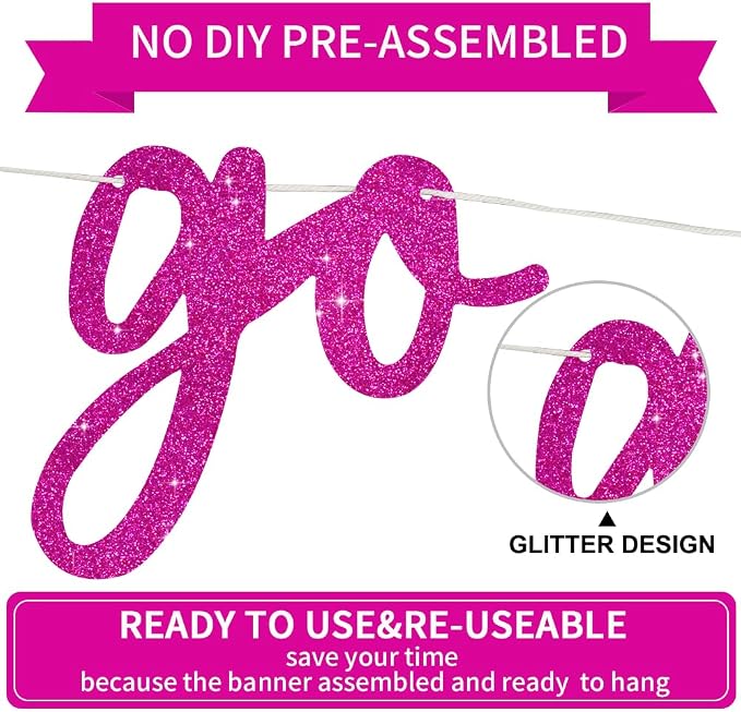 BEISHIDA Rose Red Pre-Strung Go Shawty It's Your Birthday Banner Decor | Glitter - Image 3