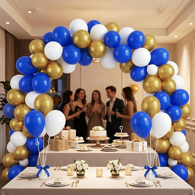 60pcs Royal Blue and Gold Balloons, 12 Inch Dark Blue White & Metallic Gold - Image 5