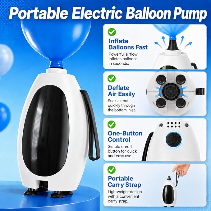 Balloon Pump Electric, Portable Balloon Inflator Air Pump Balloons Blower - Image 9