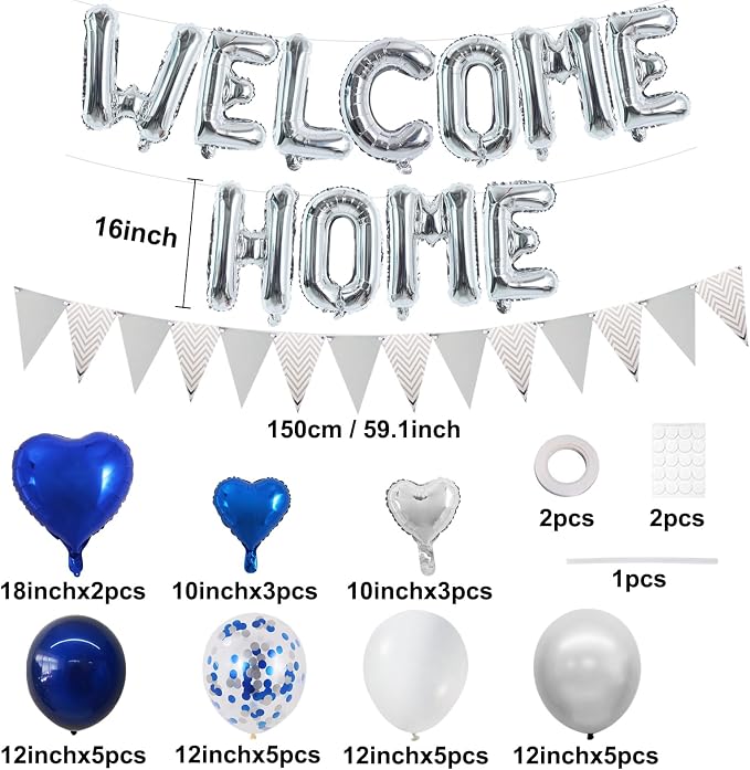 TONIFUL 16 Inch Silver Welcome Home Foil Letter Balloons Banner Decor Kit | - Image 2