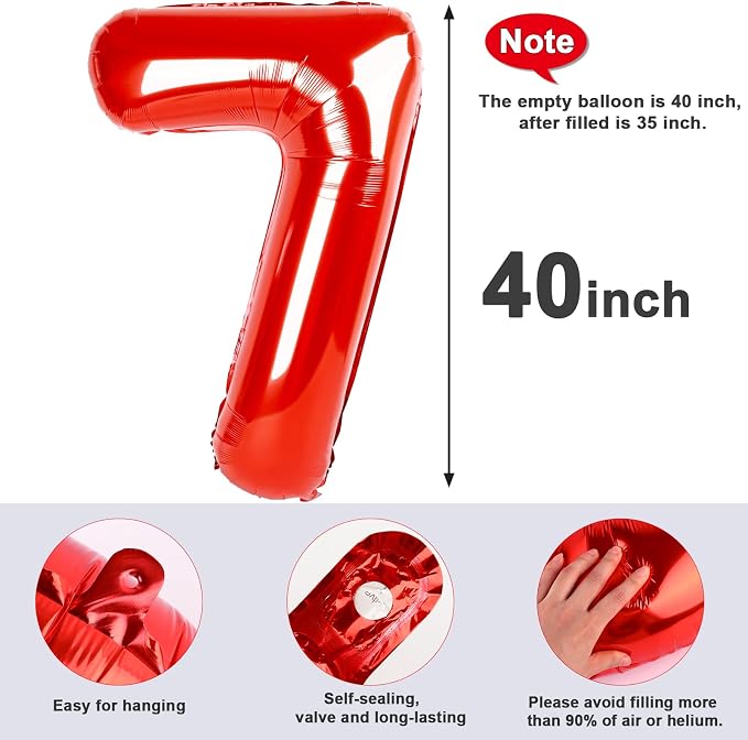 Number 7 Balloons 40 Inch Red Balloon - Image 6