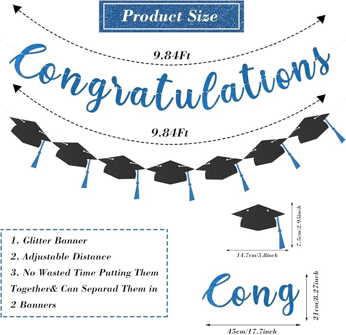 Class of 2026 Graduation Decorations Pre-Strung Glitter Congratulations Banner - Image 7