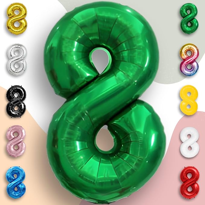 Green Number Balloon 8 Mylar Foil Balloons 32 inch - Image 4