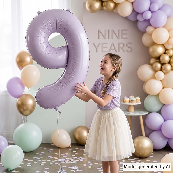 Cream Purple Number 9 Balloon 40 Inch, Foil Numeral - Image 2