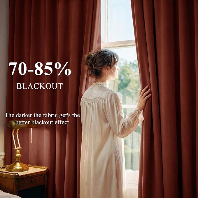 Rust Red Velvet Curtains for Christmas Decor, W52 x L108, 2 Panels | Back Tab - Image 3