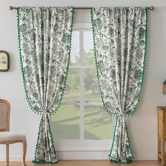 F-CHU Bohemian Curtains for Bedroom 63 Inch Length French Country Floral Drapes - Image 6