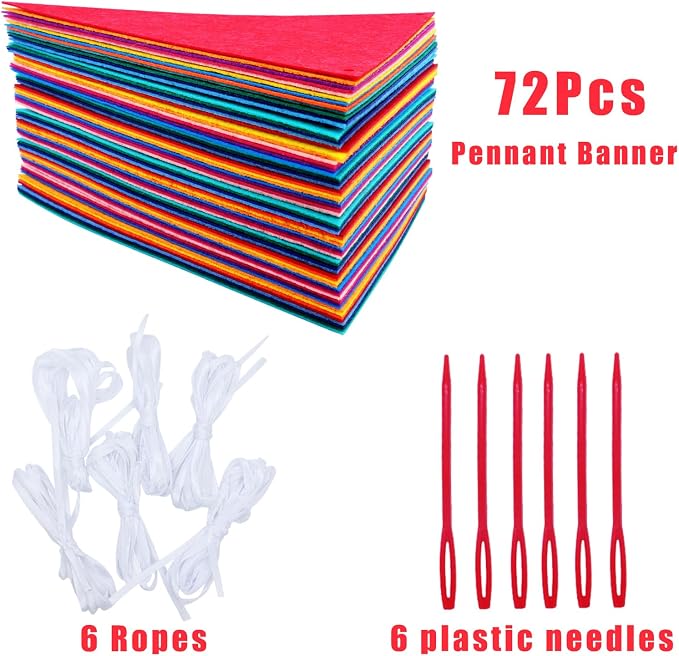 6 Pack Rainbow Felt Bunting Banner, Triangle Pennant Flags Garland - Image 2