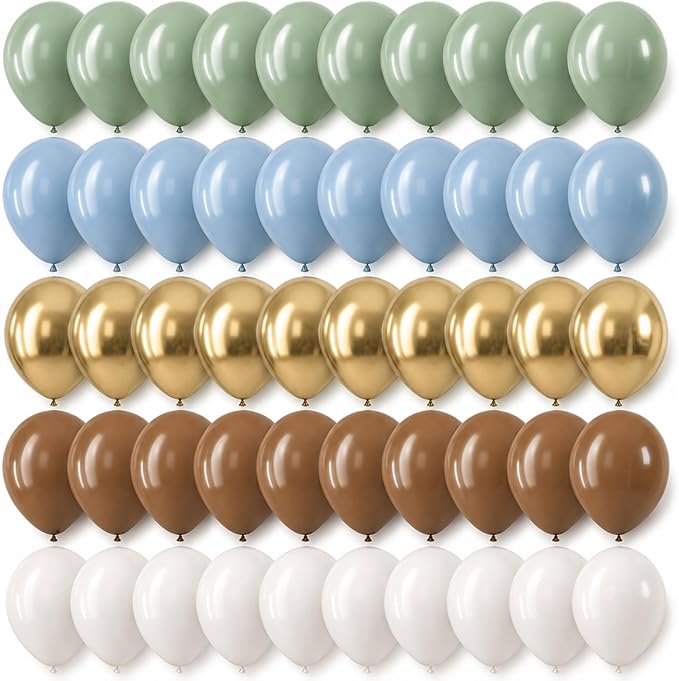 Sage Green Blue Brown Balloons, 12 Inch Dinosaur Theme Dusty Blue Green Dark by Froova