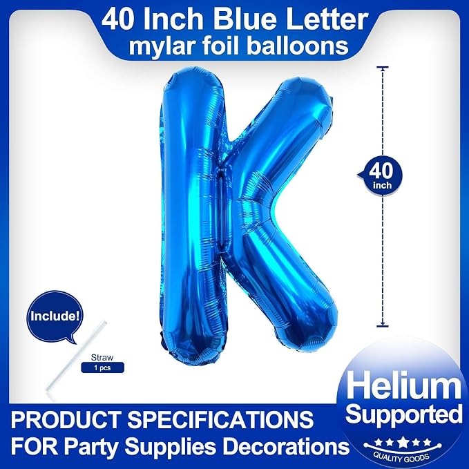 40 Inch Blue Letter K Balloons, DIY Phrase Foil Alphabet Letter K Balloons DIY - Image 2