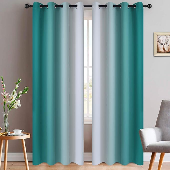Yakamok Ombre Curtains Teal and Greyish White by Yakamok