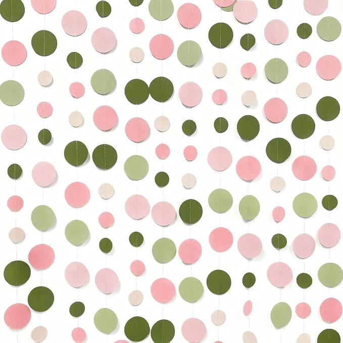 Sage Green and Dusty Pink Polka Dots Garlands Olive Green Dusty Rose Beige - Image 4