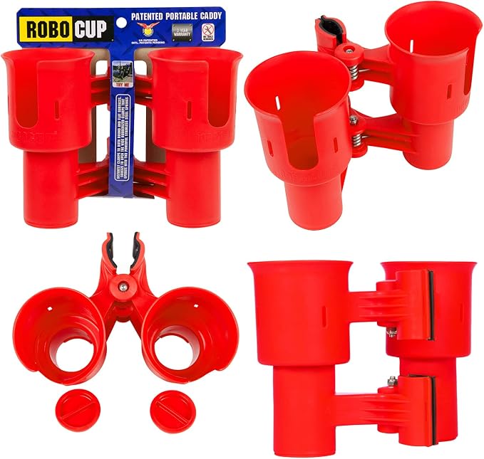 Patented Clamp On Boat Cup Holder |Multifunction Dual Drink Caddy by RoboCup
