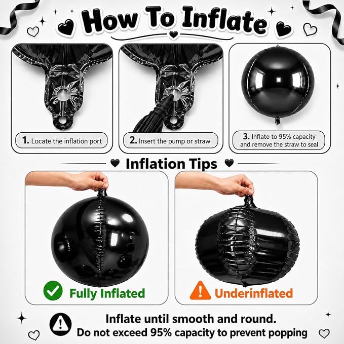 Black Round Foil Balloons with Satin Bows and Ribbon - Image 4