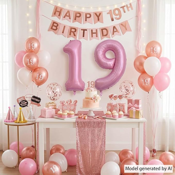 Pearlescent Pink Number 19 Balloon 40 Inch, Shiny Foil - Image 7