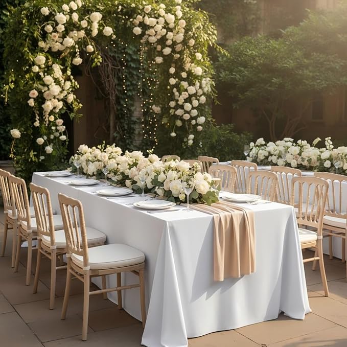 Fitable White Table Clothes for Rectangle Tables, 6 Pack - 90 x 132 Inch - Reusable and Elegant Tablecloths, Polyester Fabric Table Covers for Wedding, Party, Banquet, Formal Events